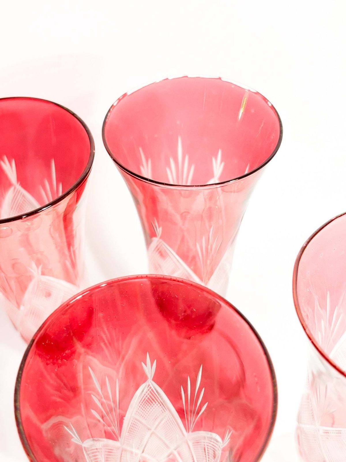 Set Of 6 Red Bohemian Crystal Flute Glasses From The 70s photo Home Decor