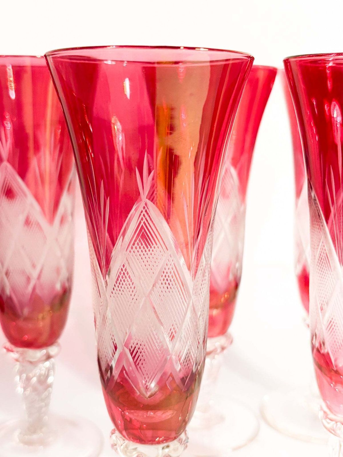 Set Of 6 Red Bohemian Crystal Flute Glasses From The 70s photo 162.0
