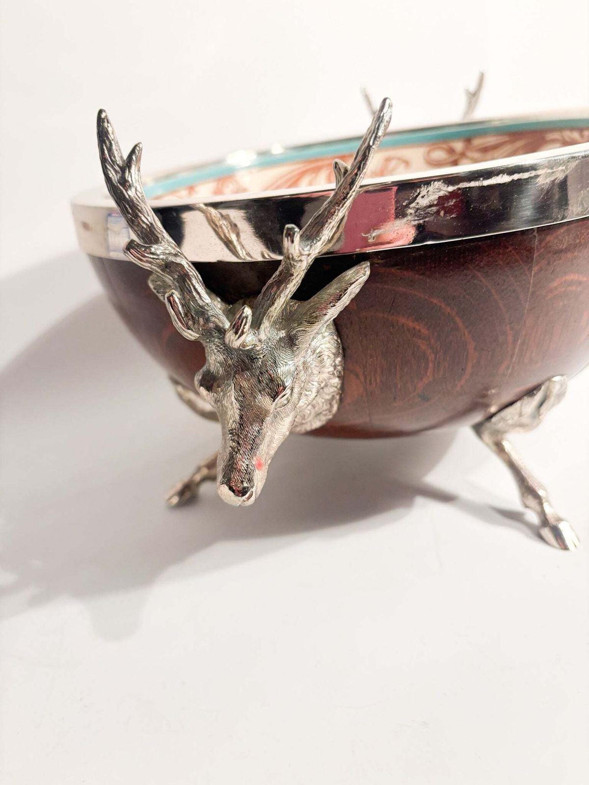 English Spumantiera In Wood Ceramic And Metal With Deer 1930s photo vintage