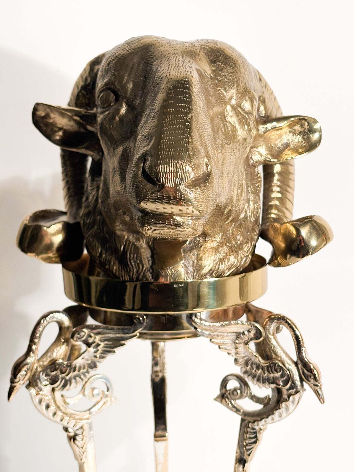 Sculpture With Golden Bronze Base Of Ram's Head 1970s photo for sale