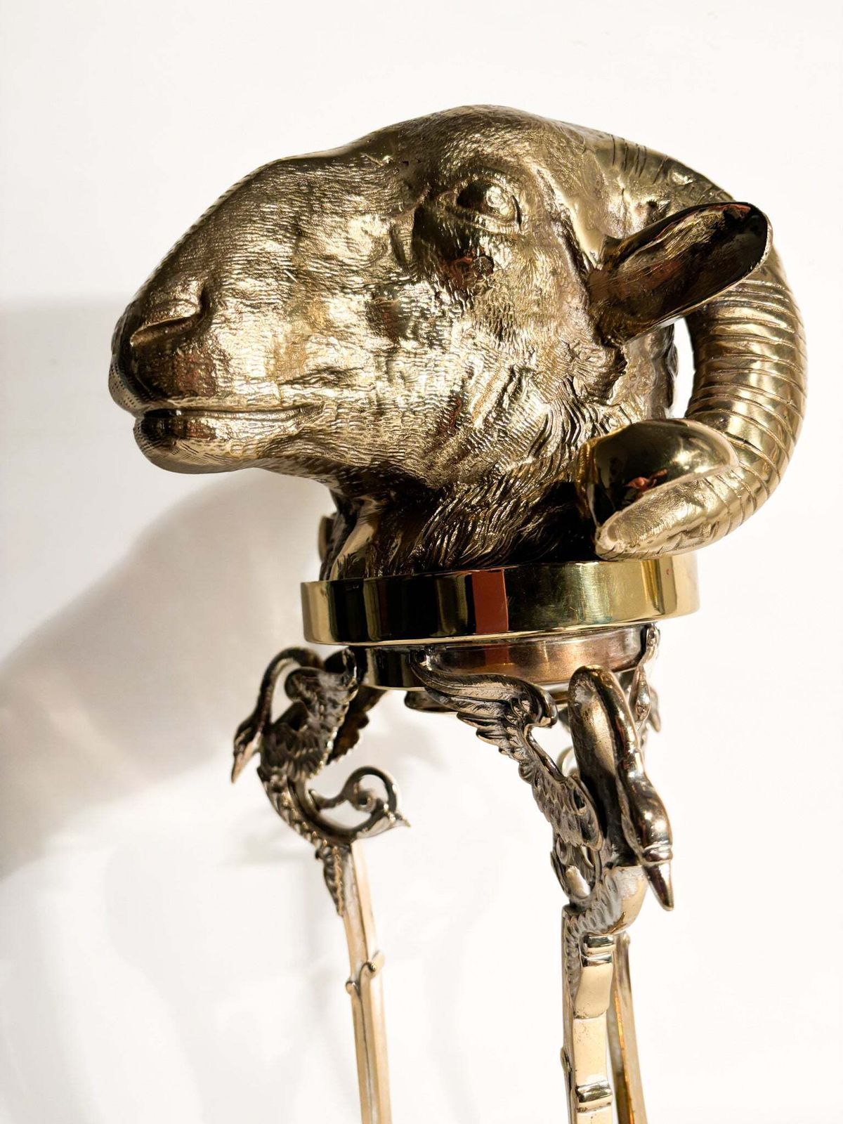 Sculpture With Golden Bronze Base Of Ram's Head 1970s photo vintage