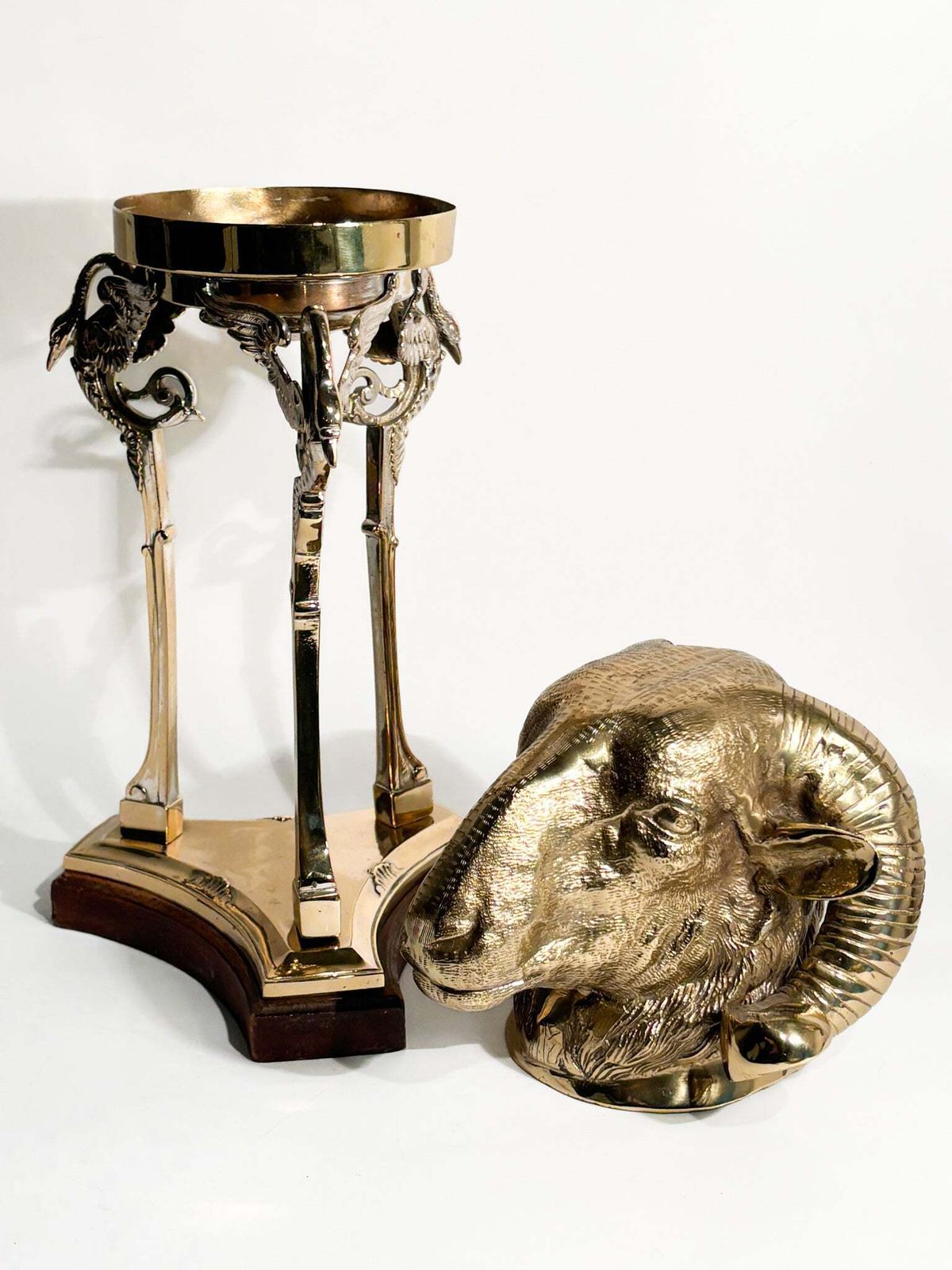 photo for sale Sculpture With Golden Bronze Base Of Ram's Head 1970s
