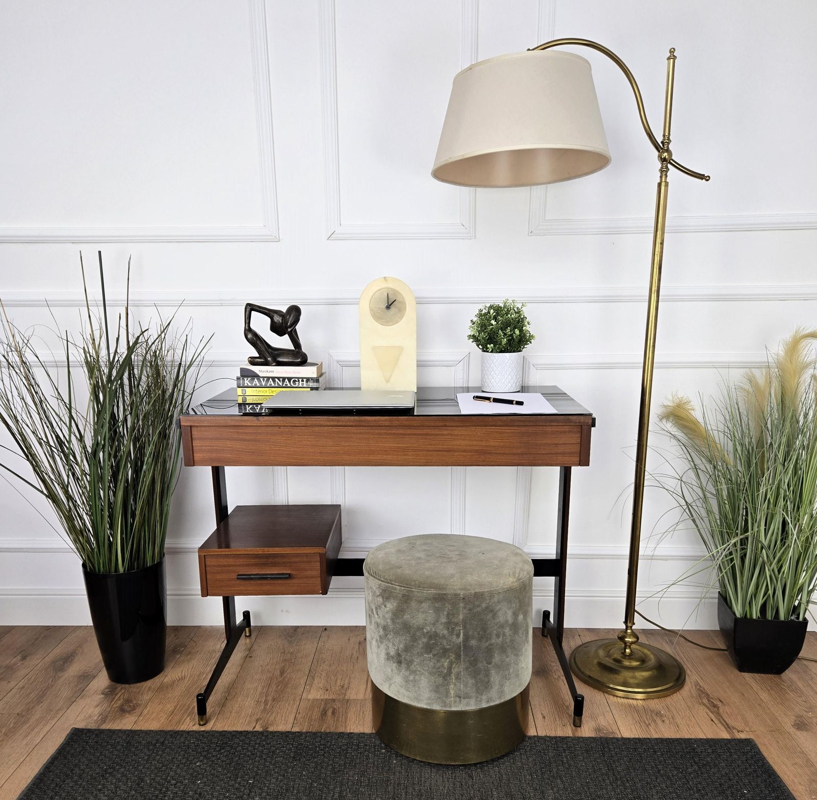 1940s Art Deco Mid Century Italian Metal Wood Glass Writing Desk Console Table photo furniture