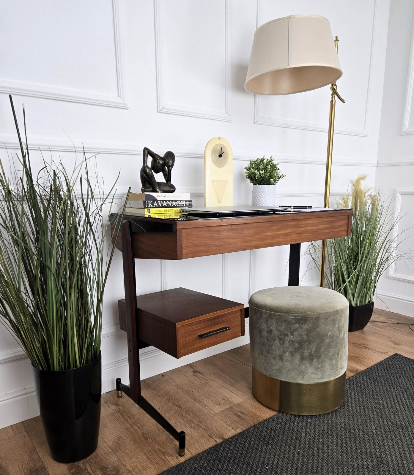 1940s Art Deco Mid Century Italian Metal Wood Glass Writing Desk Console Table photo for sale