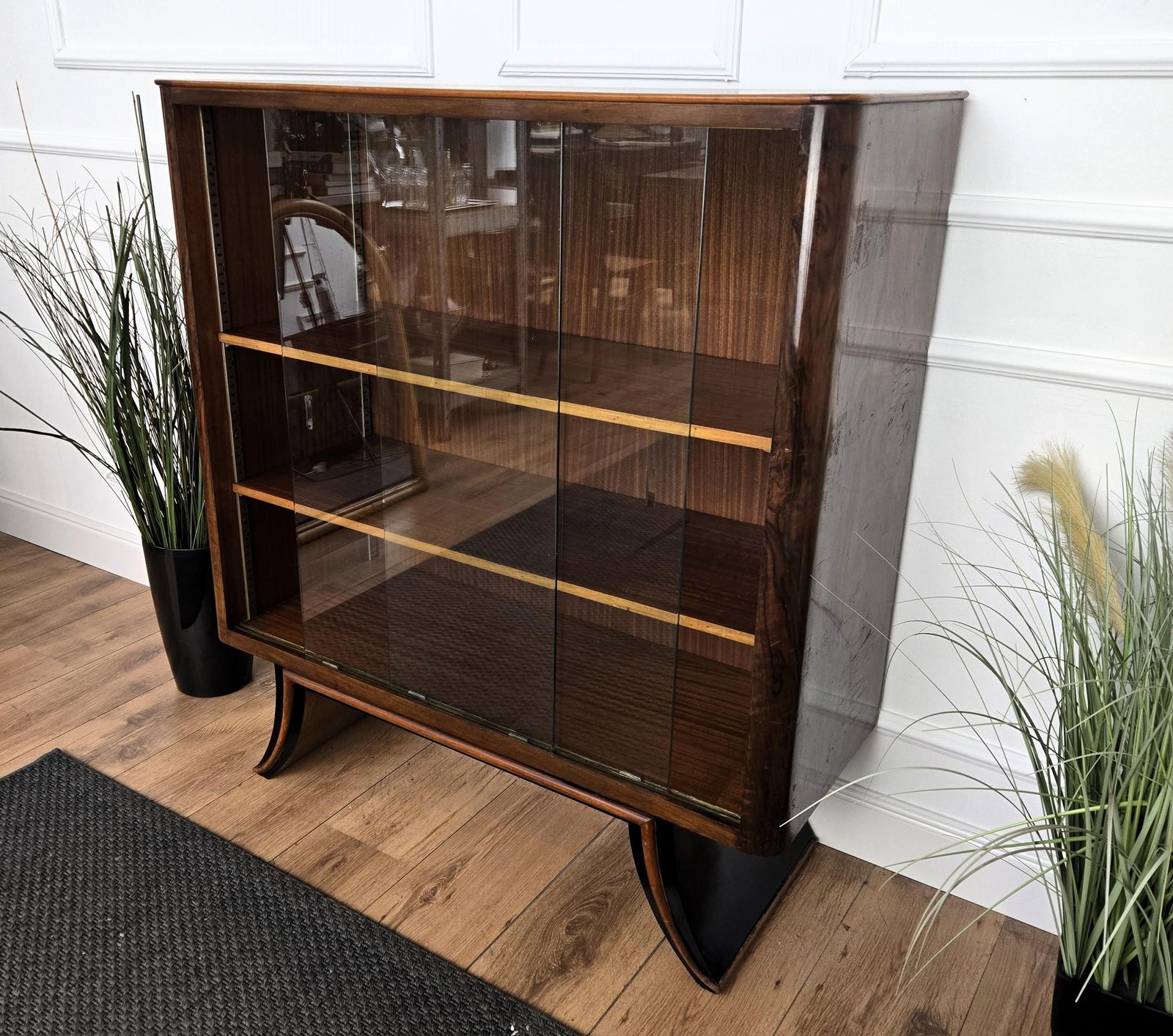 Art Deco Italian Burl Wood Glass Vitrine Sideboard Cabinet Bookcase photo buy
