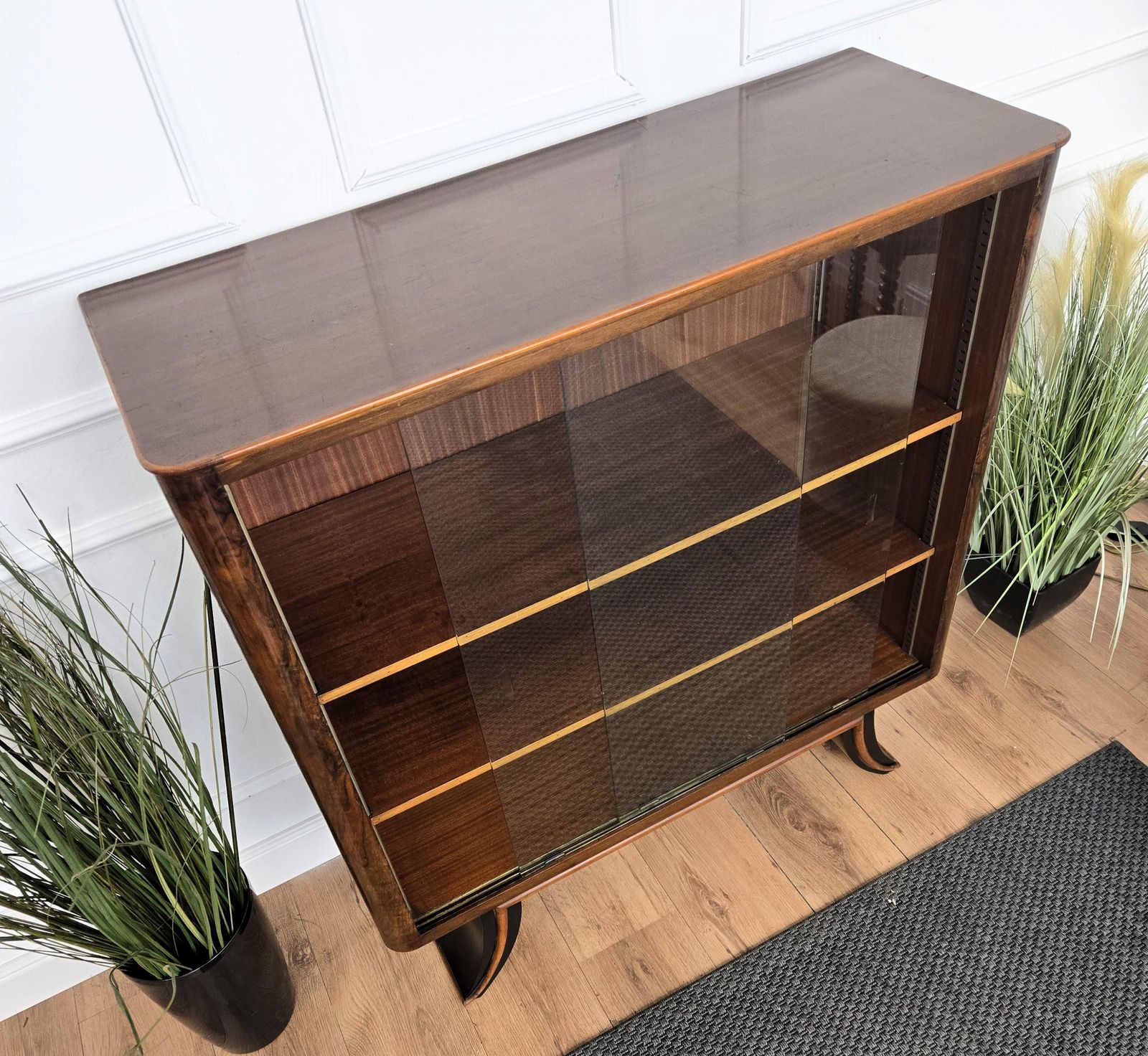 Art Deco Italian Burl Wood Glass Vitrine Sideboard Cabinet Bookcase photo vintage