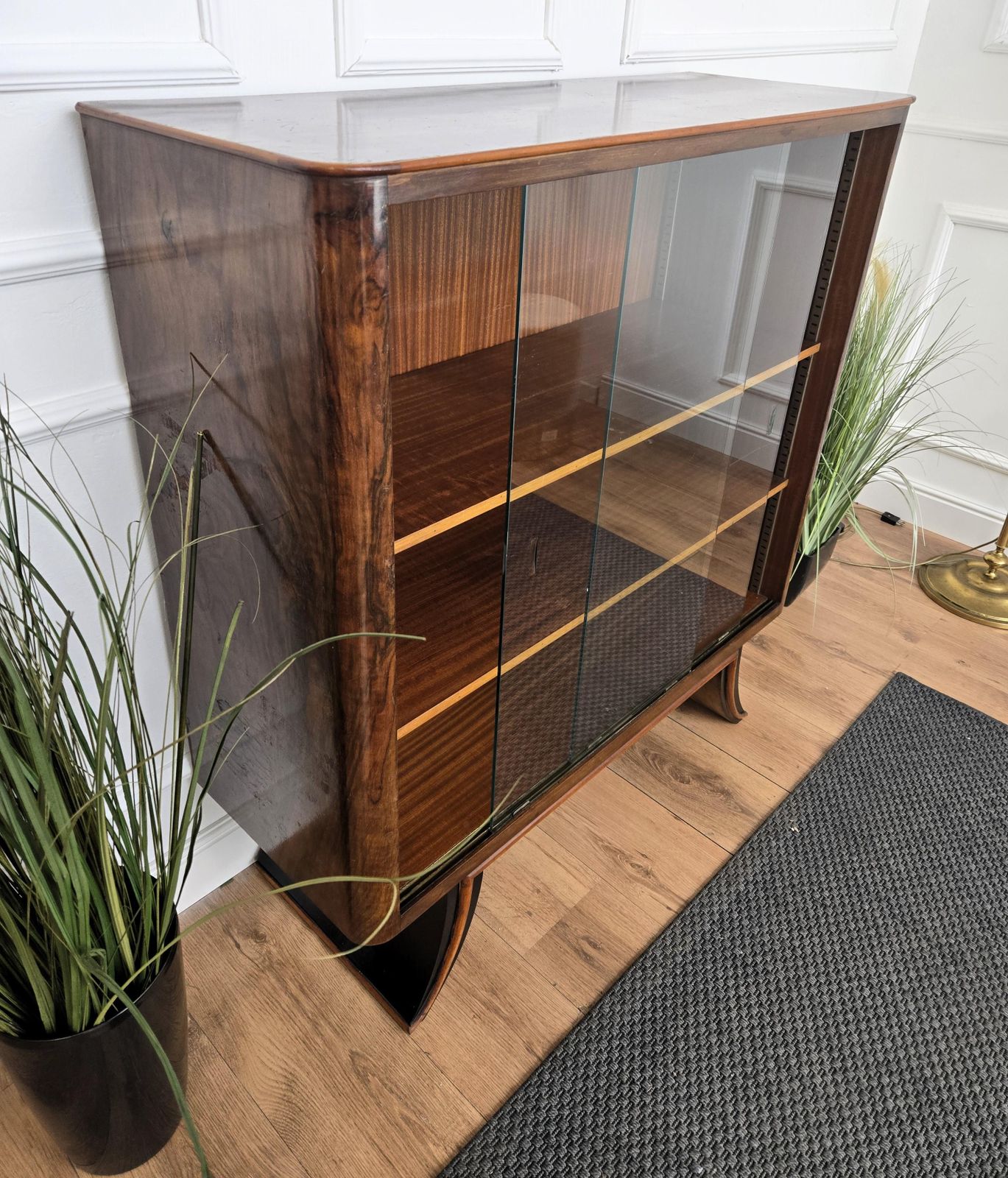 photo furniture Art Deco Italian Burl Wood Glass Vitrine Sideboard Cabinet Bookcase