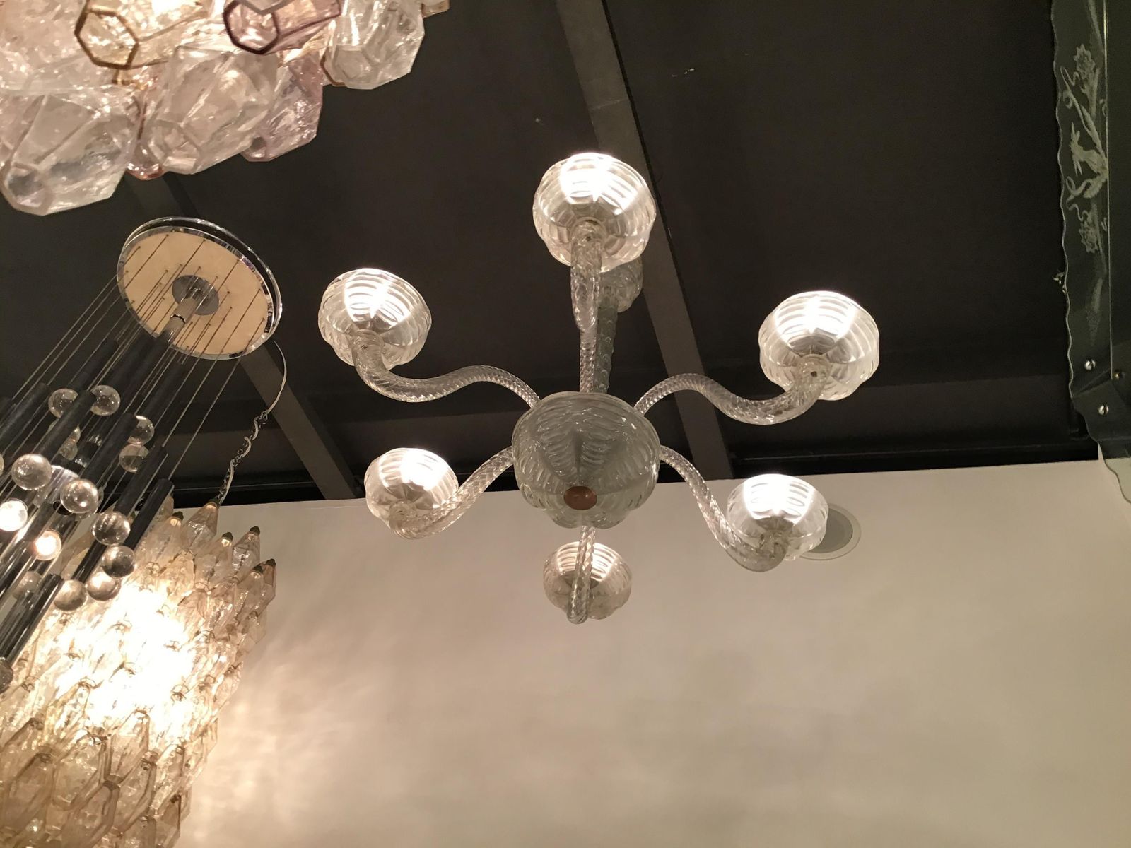 Toso Dino Martens Chandelier Murano Glass Wood Brass, 1945, Italy photo vintage