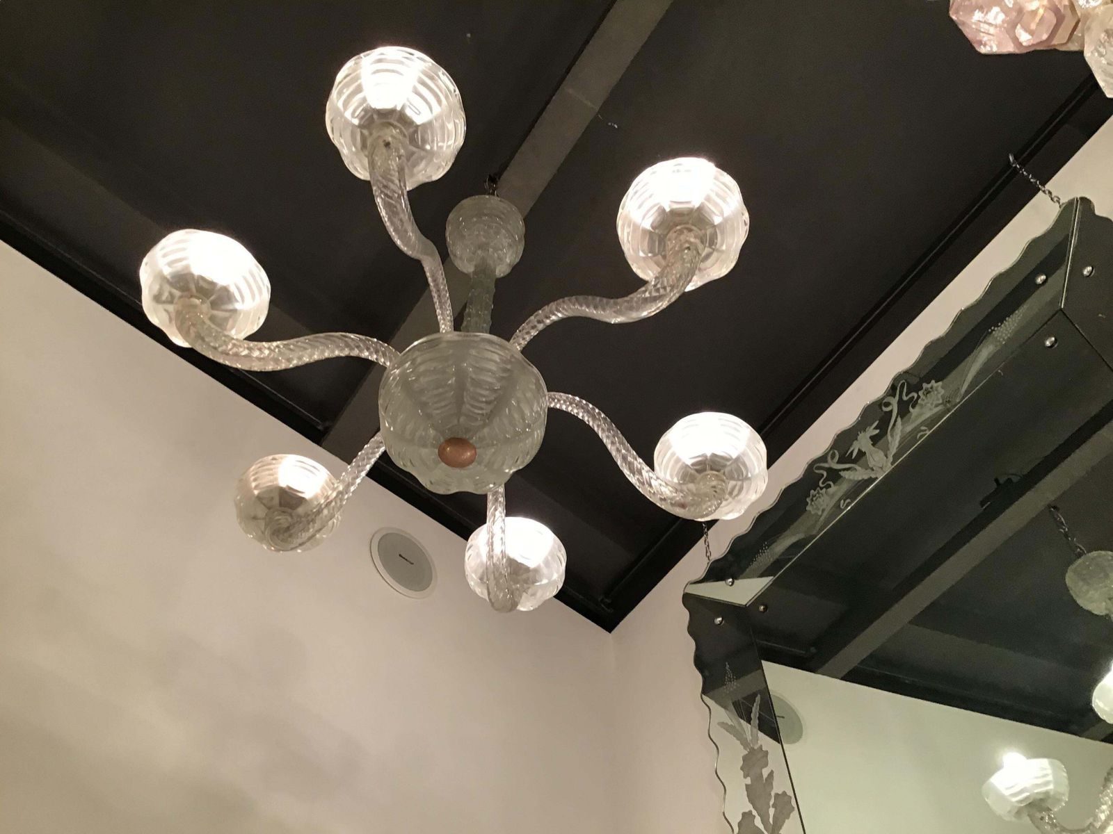 Lighting Toso Dino Martens Chandelier Murano Glass Wood Brass, 1945, Italy photo