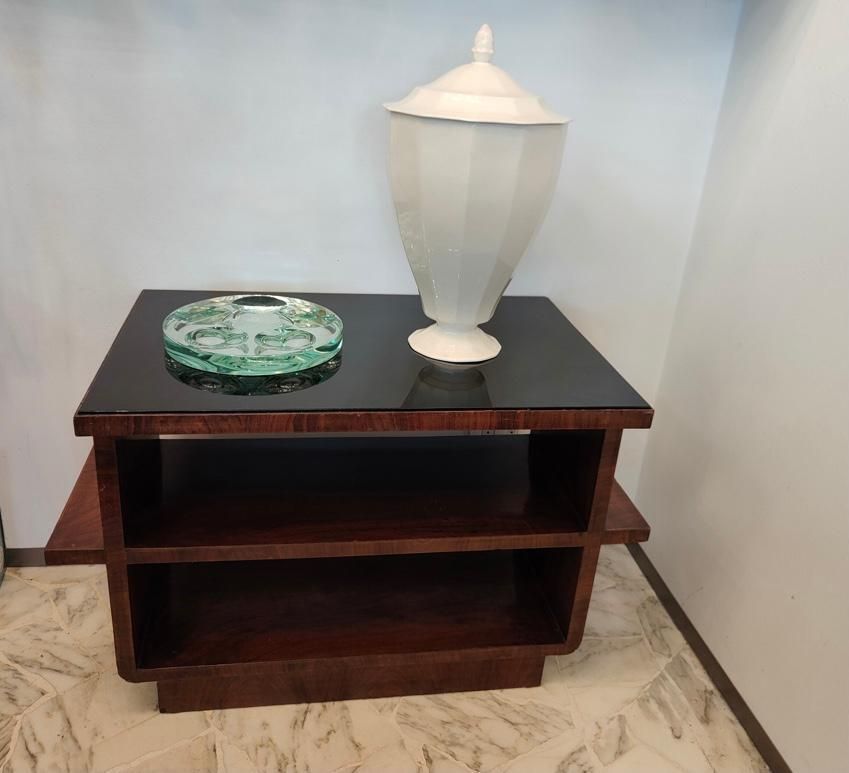 Osvaldo Borsani Coffee Table Black Opal Glass Wood 1930 Italy photo 3853.0