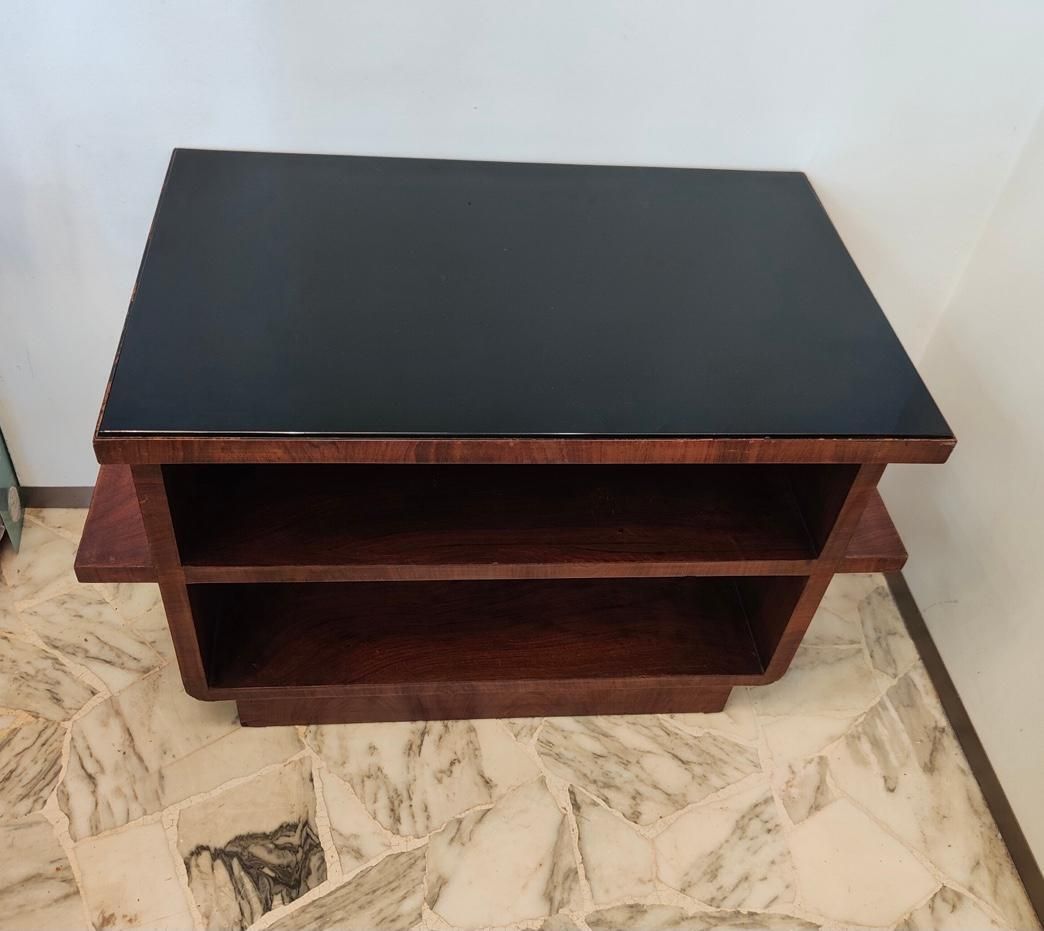 Furniture Osvaldo Borsani Coffee Table Black Opal Glass Wood 1930 Italy photo