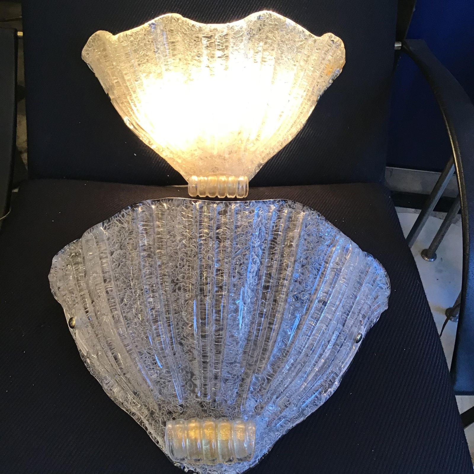 photo vinterior Barovier And Toso Pair Of Murano Appliques  Gold Glass Brass 1950 Italy