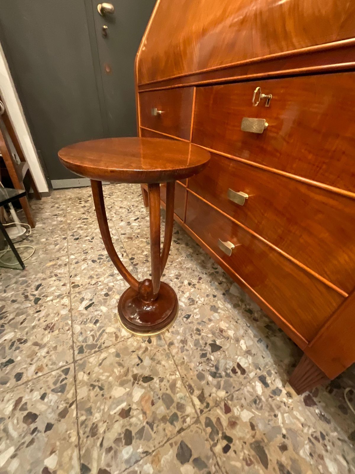 Gueridón Art Decó   Walnut Wood And Brass Base   Italy 1925 photo vinterior