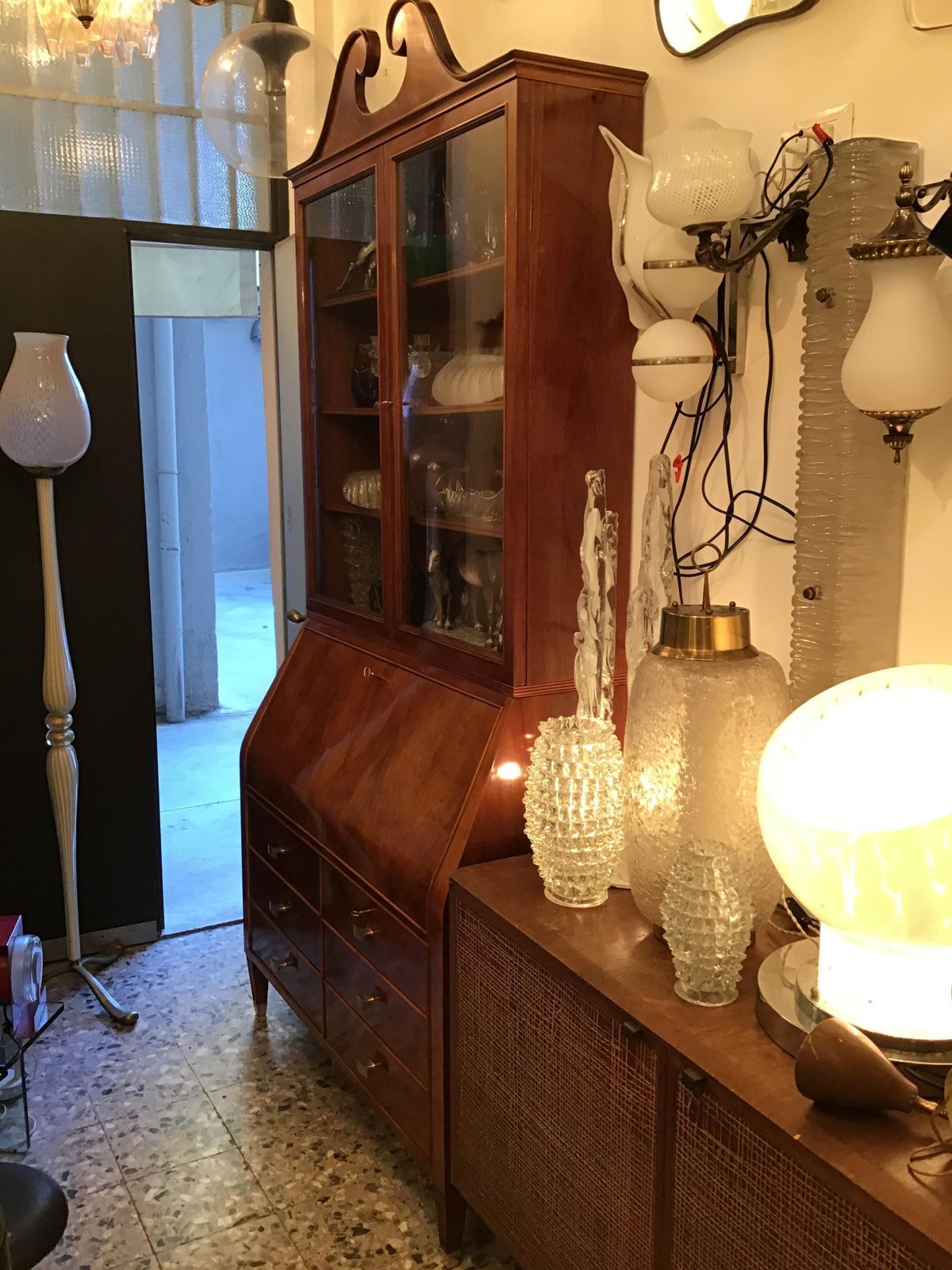 photo furniture Paolo Buffa Bookcase/Drawer Chest /Mobile Bar Brass Glass Wood 1950s Italy