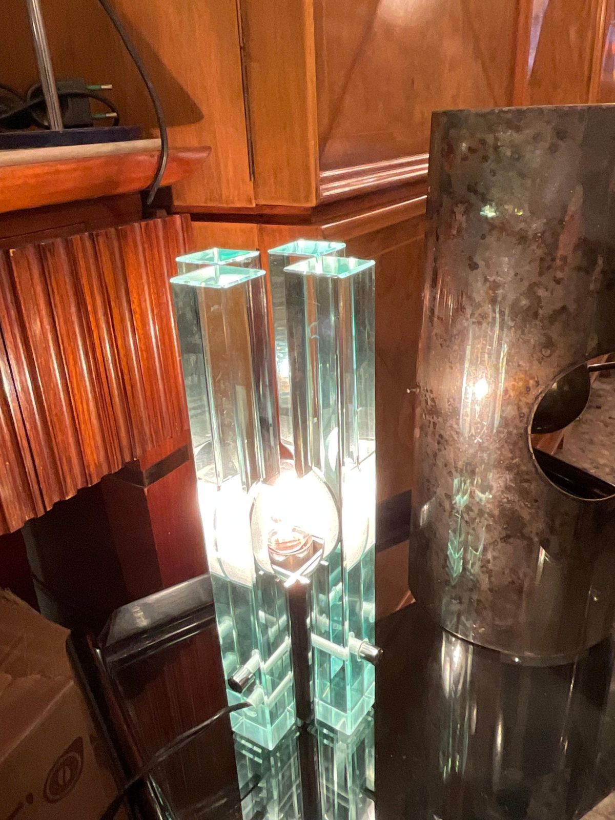 Gallotti & Radice   Glass And Steel Lamp   Italy 1960 photo vintage