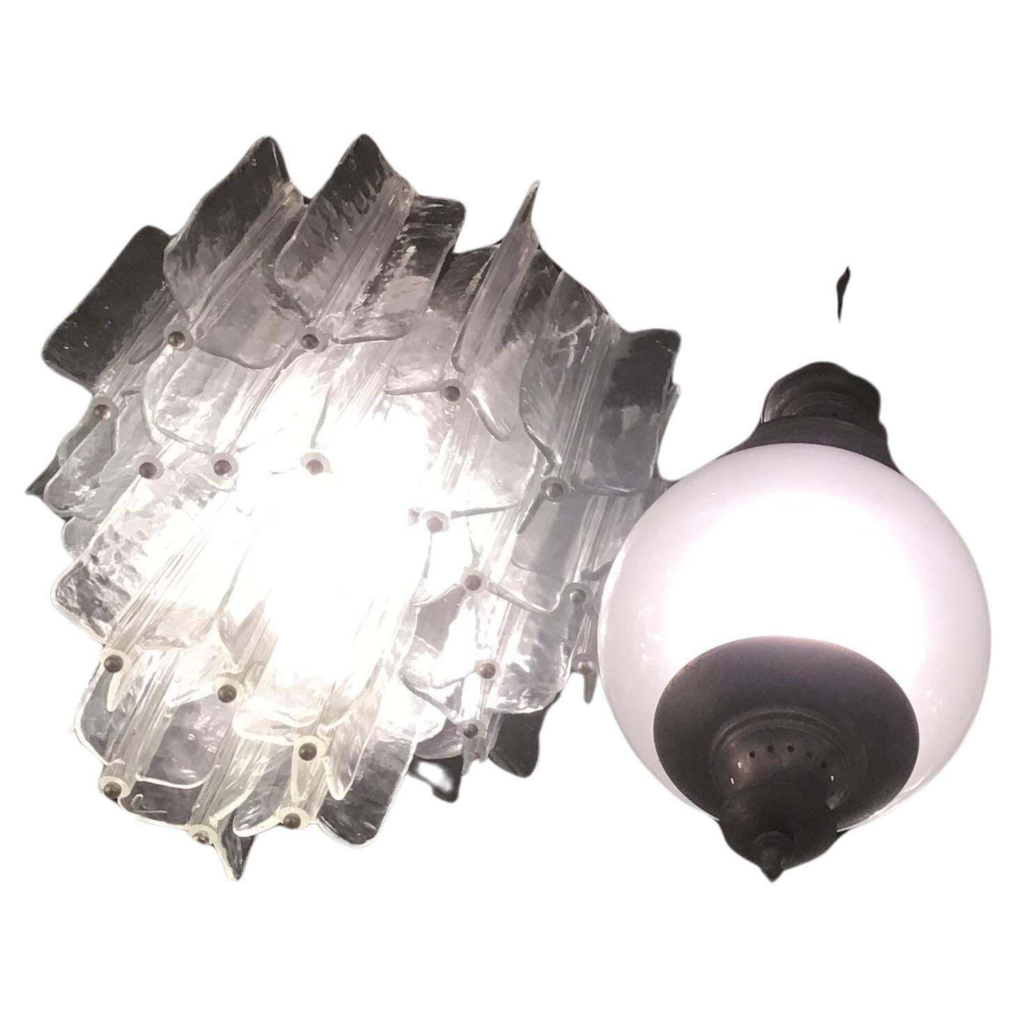 Azucena Luigi Caccia Dominioni Couple Chandeliers Acidate Glass Metal Crome 1950s
