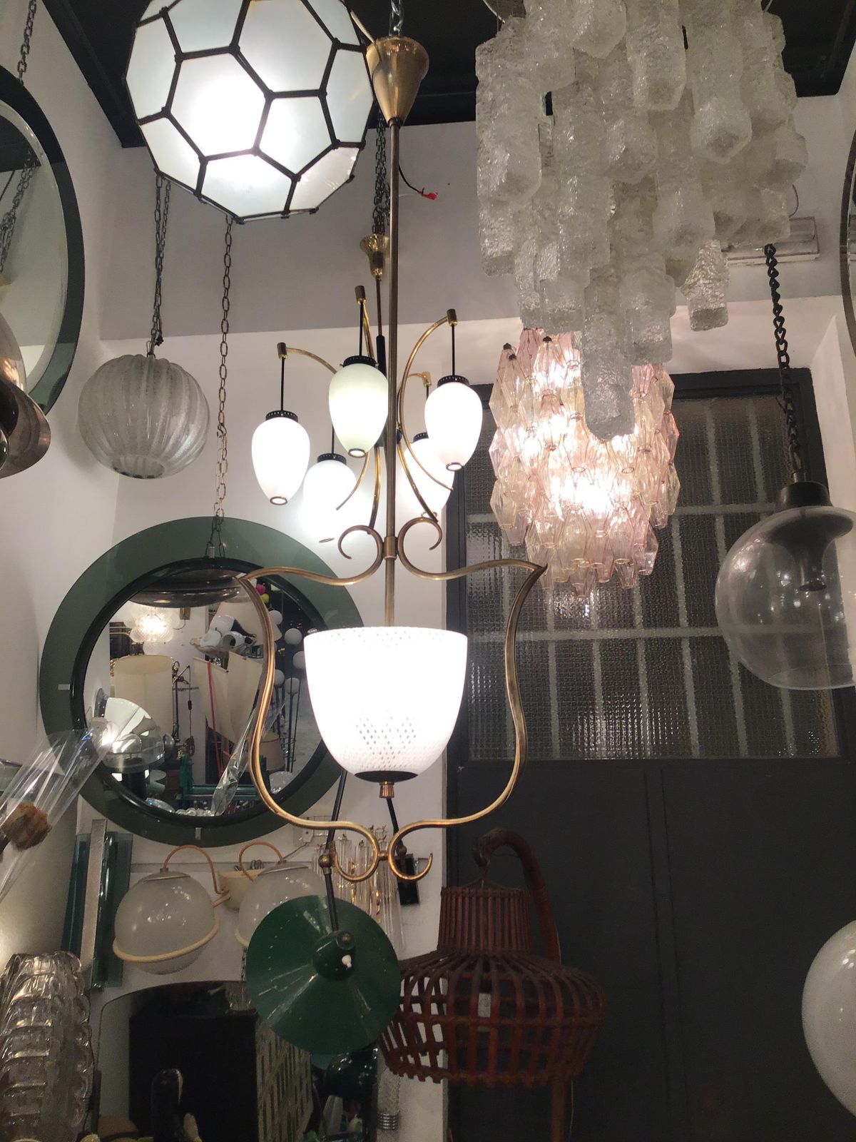 Venini Chandelier Filigrana Brass Murano Glass 1930 Italy photo furniture