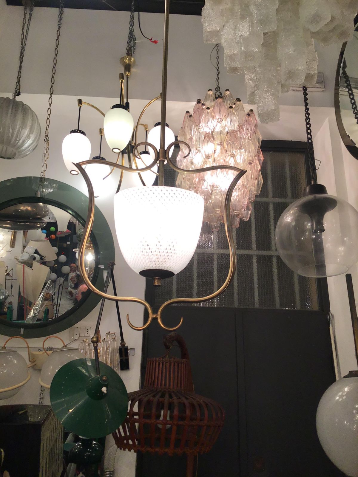 Venini Chandelier Filigrana Brass Murano Glass 1930 Italy photo Lighting
