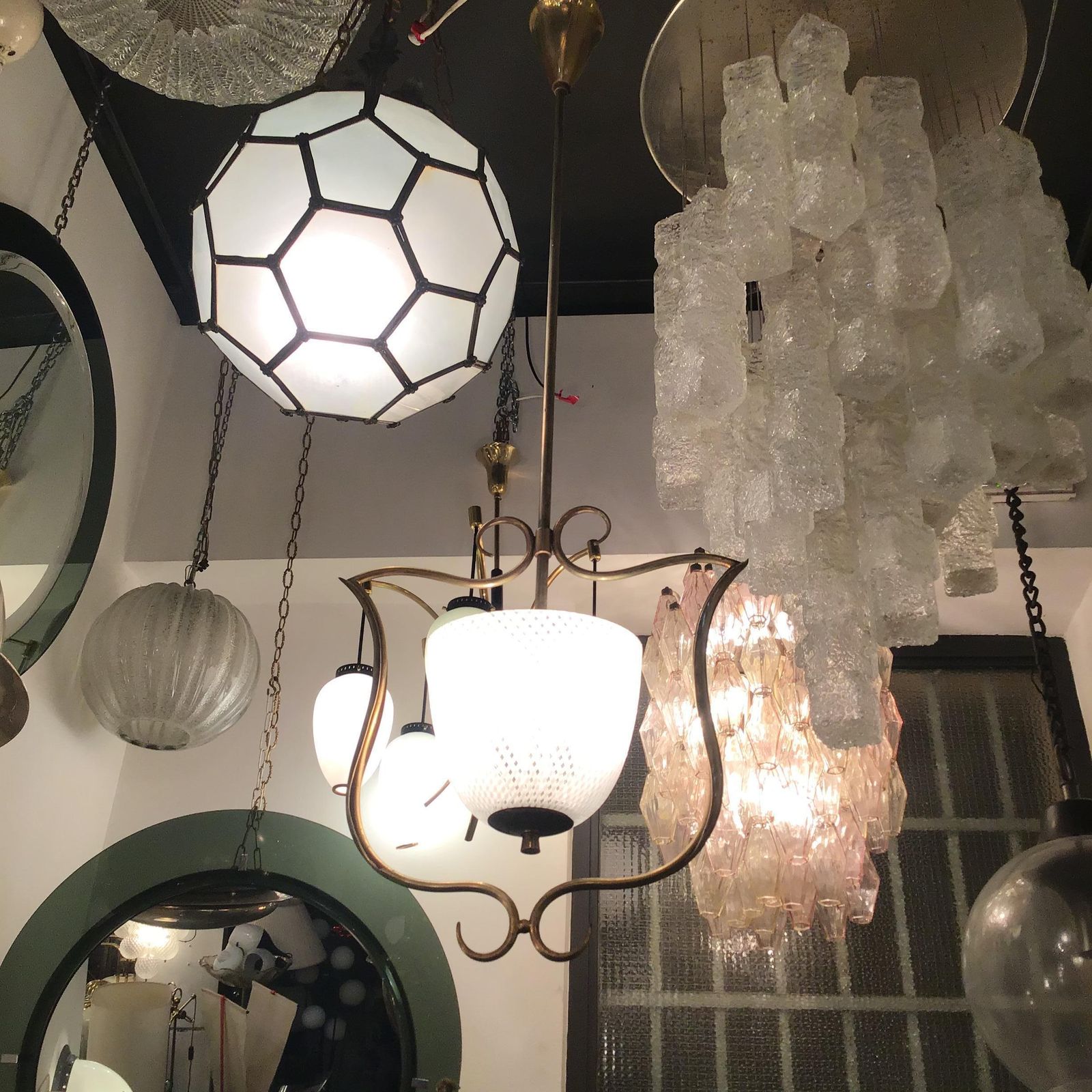 Venini Chandelier Filigrana Brass Murano Glass 1930 Italy photo vinterior