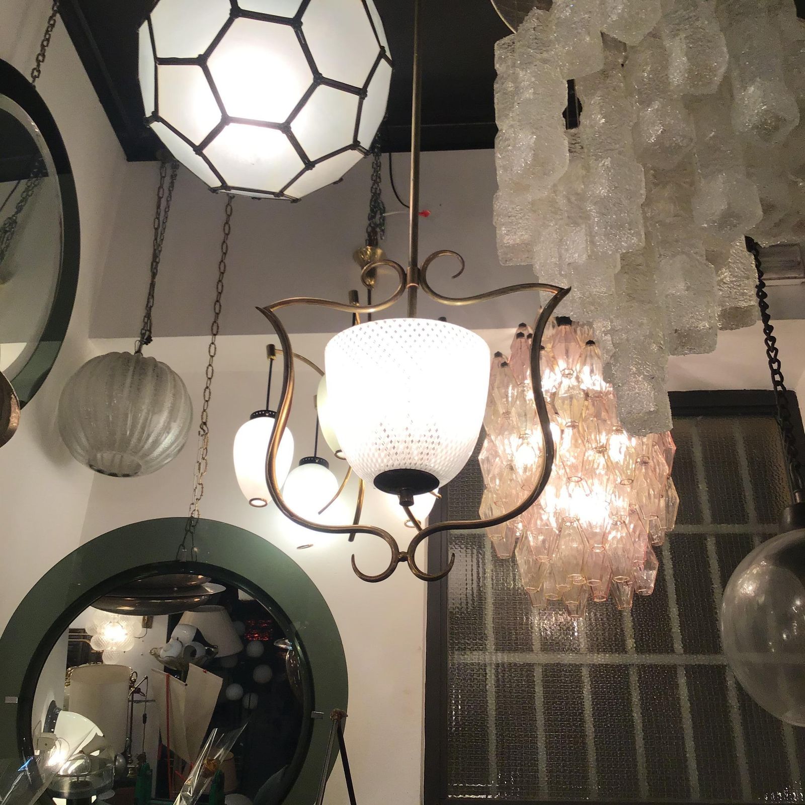 Venini Chandelier Filigrana Brass Murano Glass 1930 Italy photo vintage