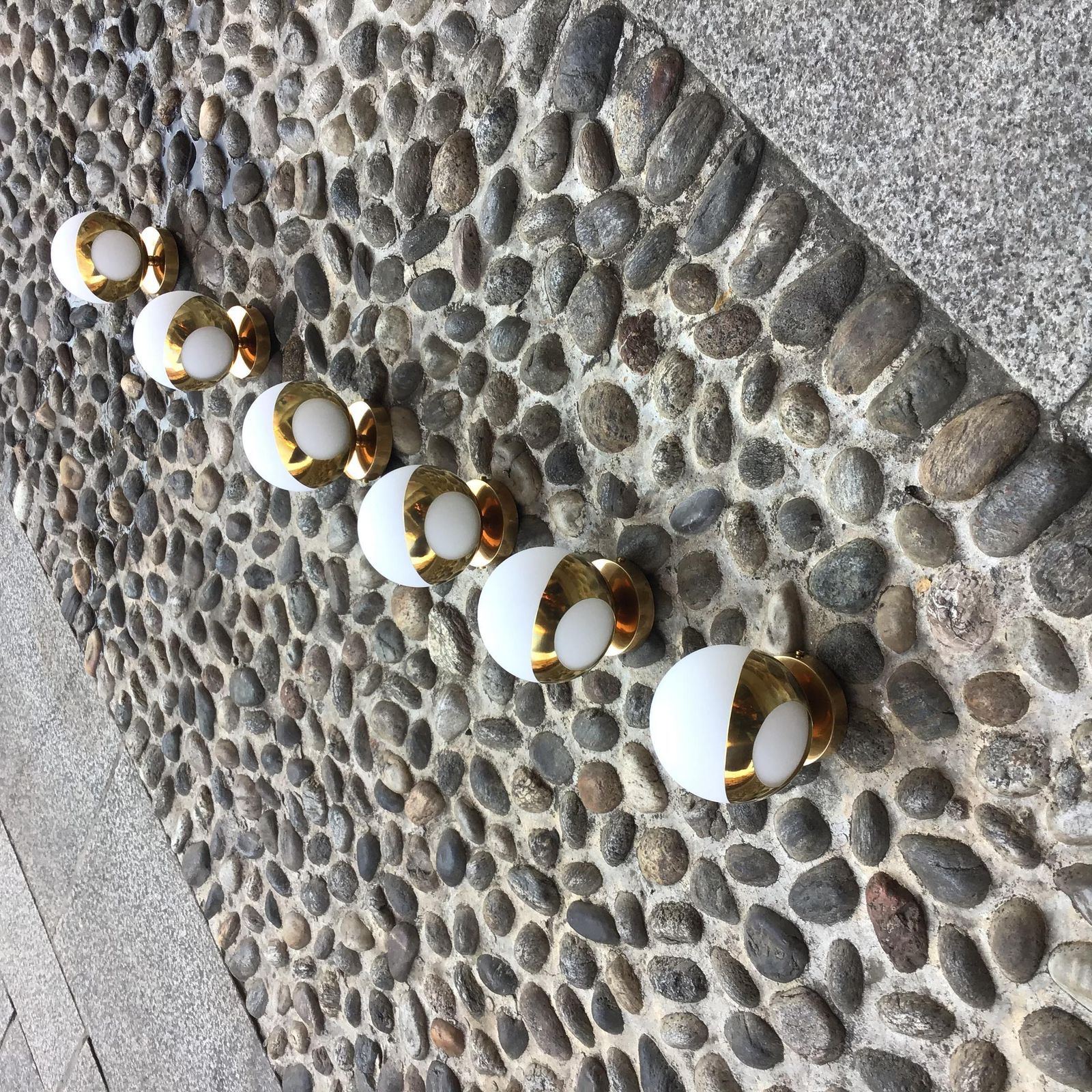 Stilnovo    6 Appliques Brass Iron Opaline Glass  50s Of The 20th Century photo buy