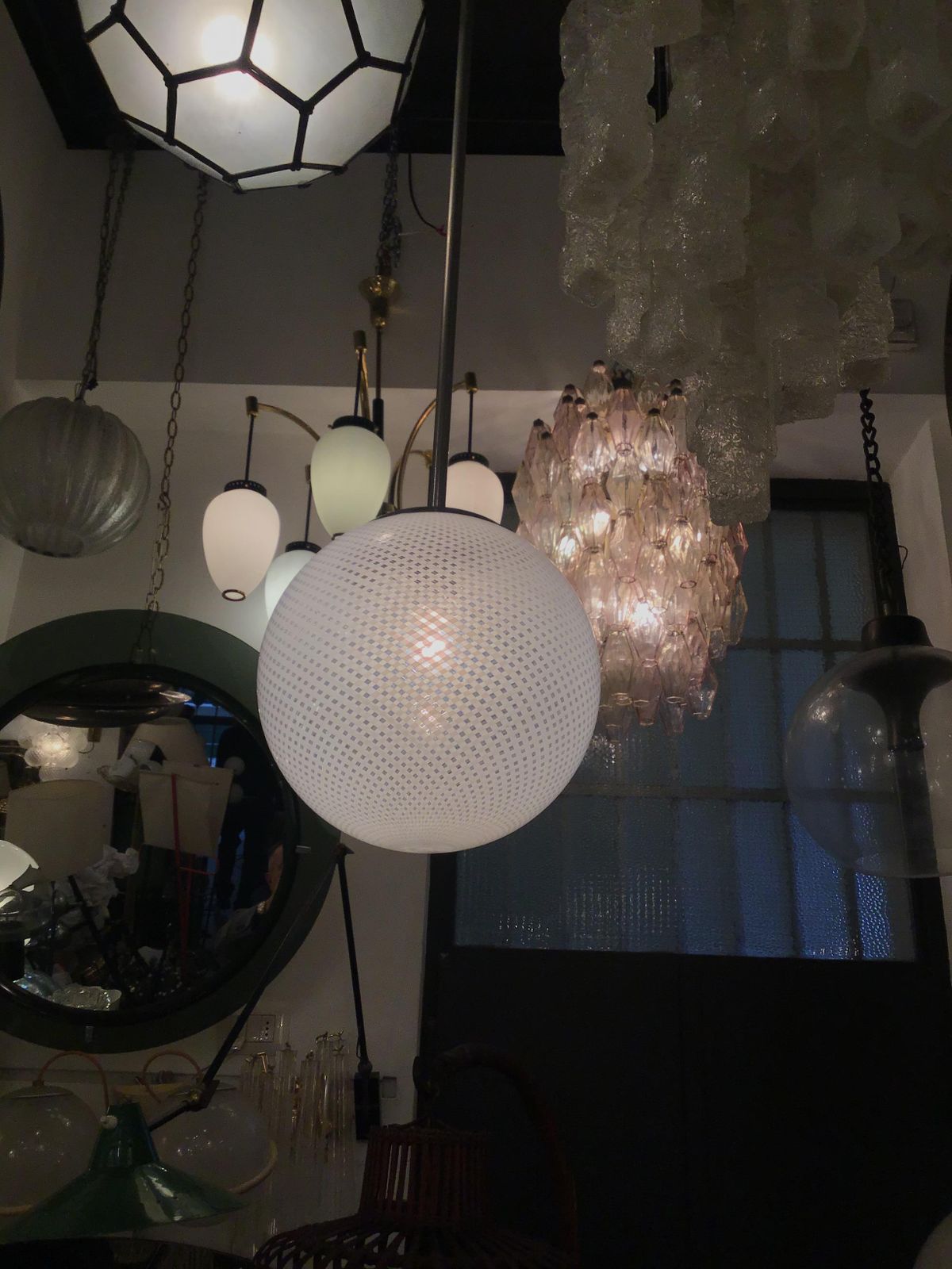 Venini "Filigrana " Chandelier Murano Glass Metal Crome 1930 Italy photo for sale