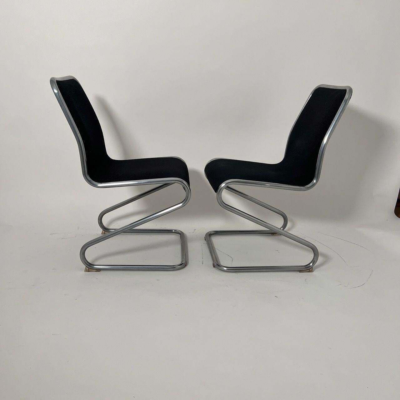 Pair Of Cantilever Z Chairs, Steeltube And Black Fabric, Italy Circa 1970 photo buy