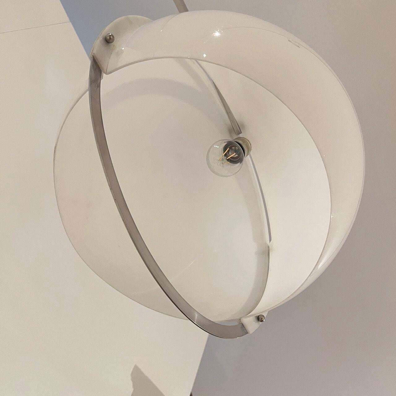 photo for sale Arc Floor Lamp By Guzzini, Aluminum, Travertine, Italy Circa 1970
