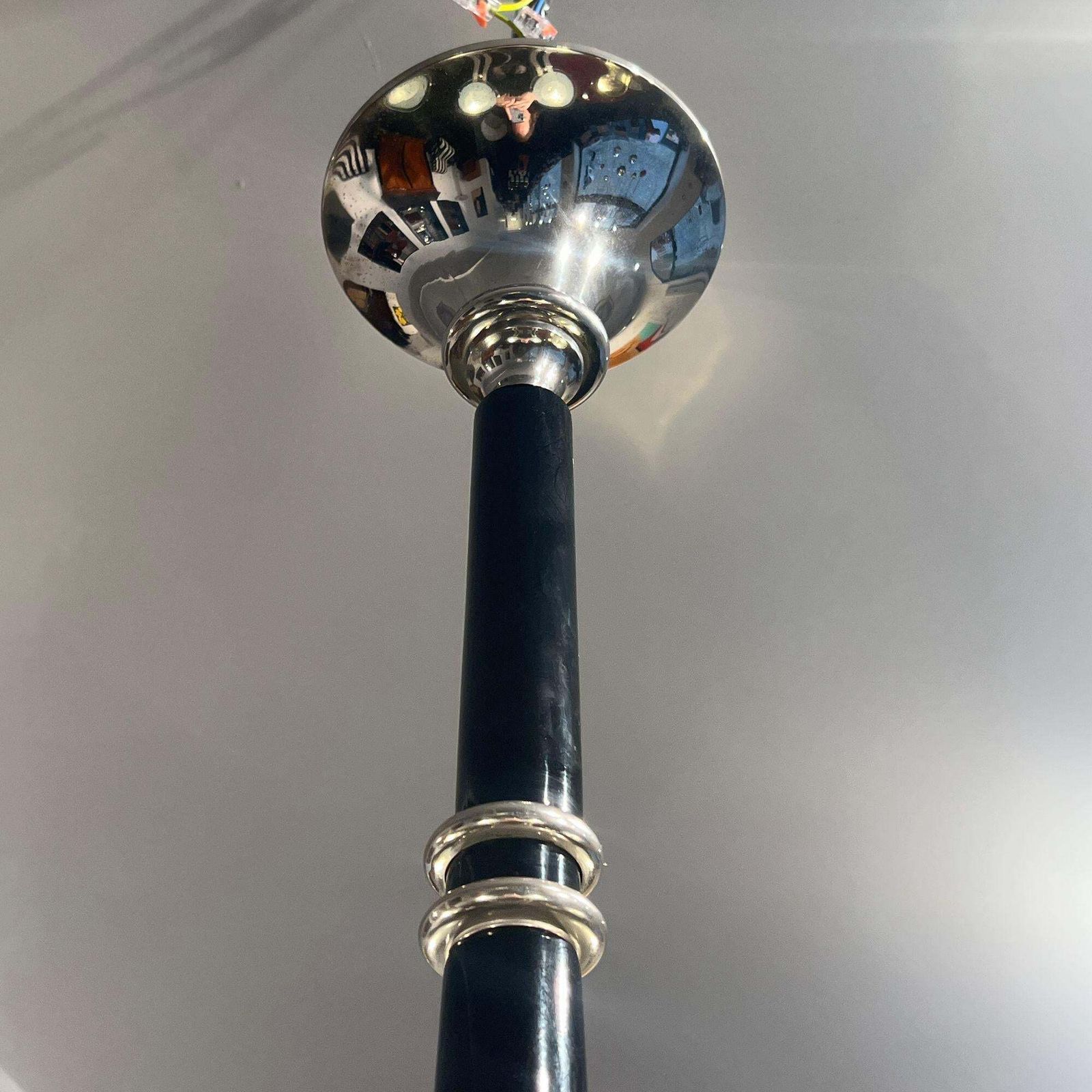 Art Deco Chandelier, Black Lacquer, Chrome, Glass, France Circa 1930 photo Lighting