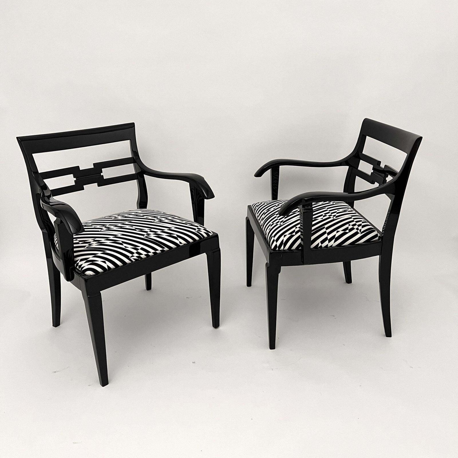 Pair Of Art Deco Armchairs, Black Lacquer, Black Creme Fabric, Germany Ca. 1925 photo furniture