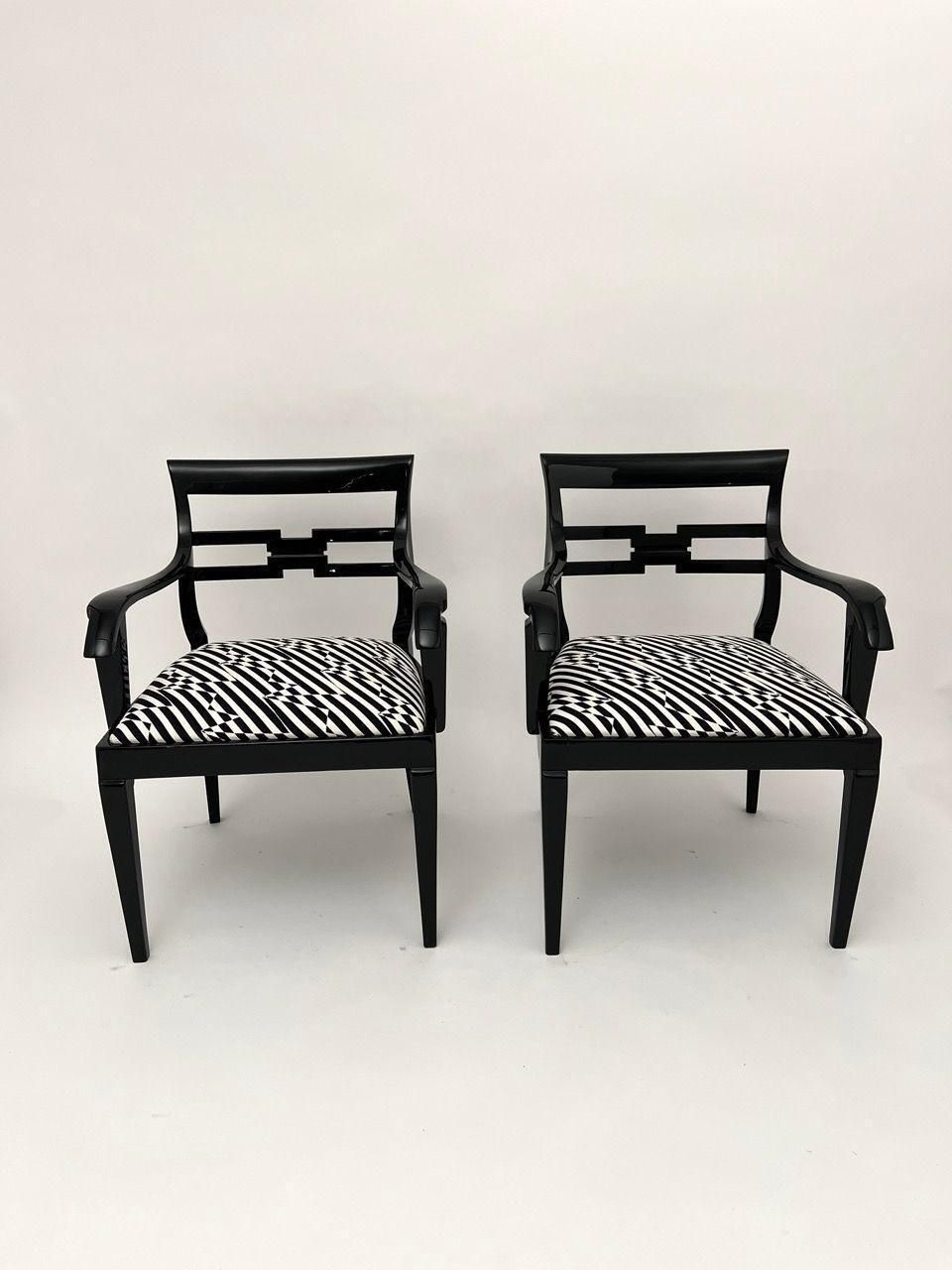 Pair Of Art Deco Armchairs, Black Lacquer, Black Creme Fabric, Germany Ca. 1925 photo for sale