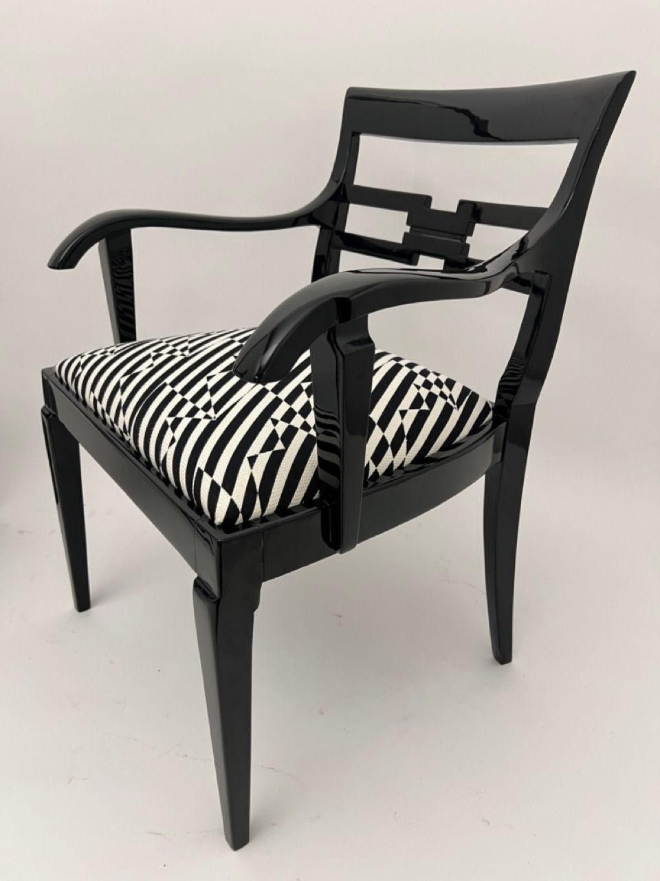 Pair Of Art Deco Armchairs, Black Lacquer, Black Creme Fabric, Germany Ca. 1925 photo vintage
