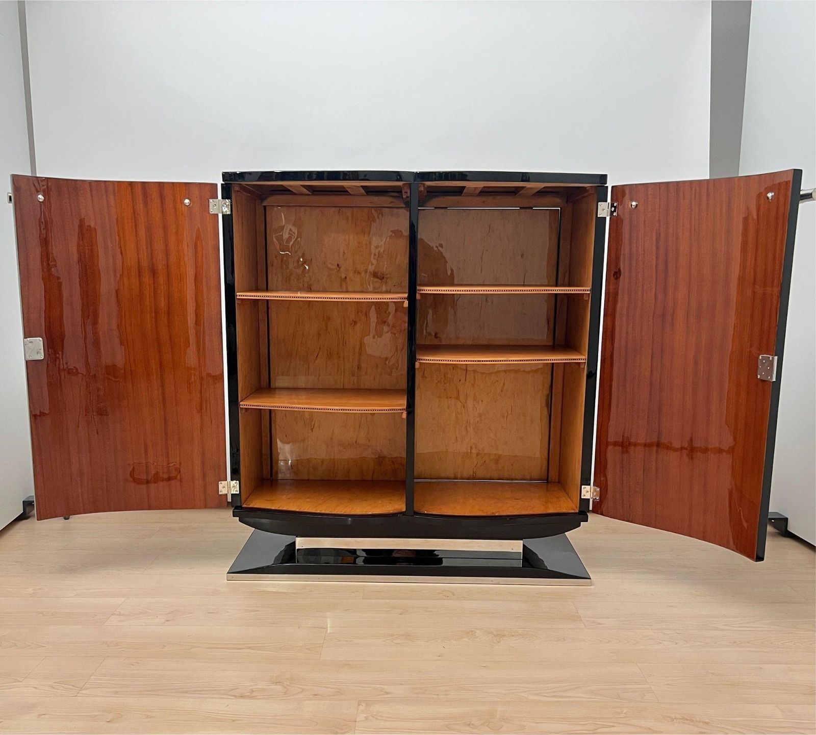 Art Deco Bar Sideboard, Black Lacquer And Chrome, France Circa 1930 photo Furniture