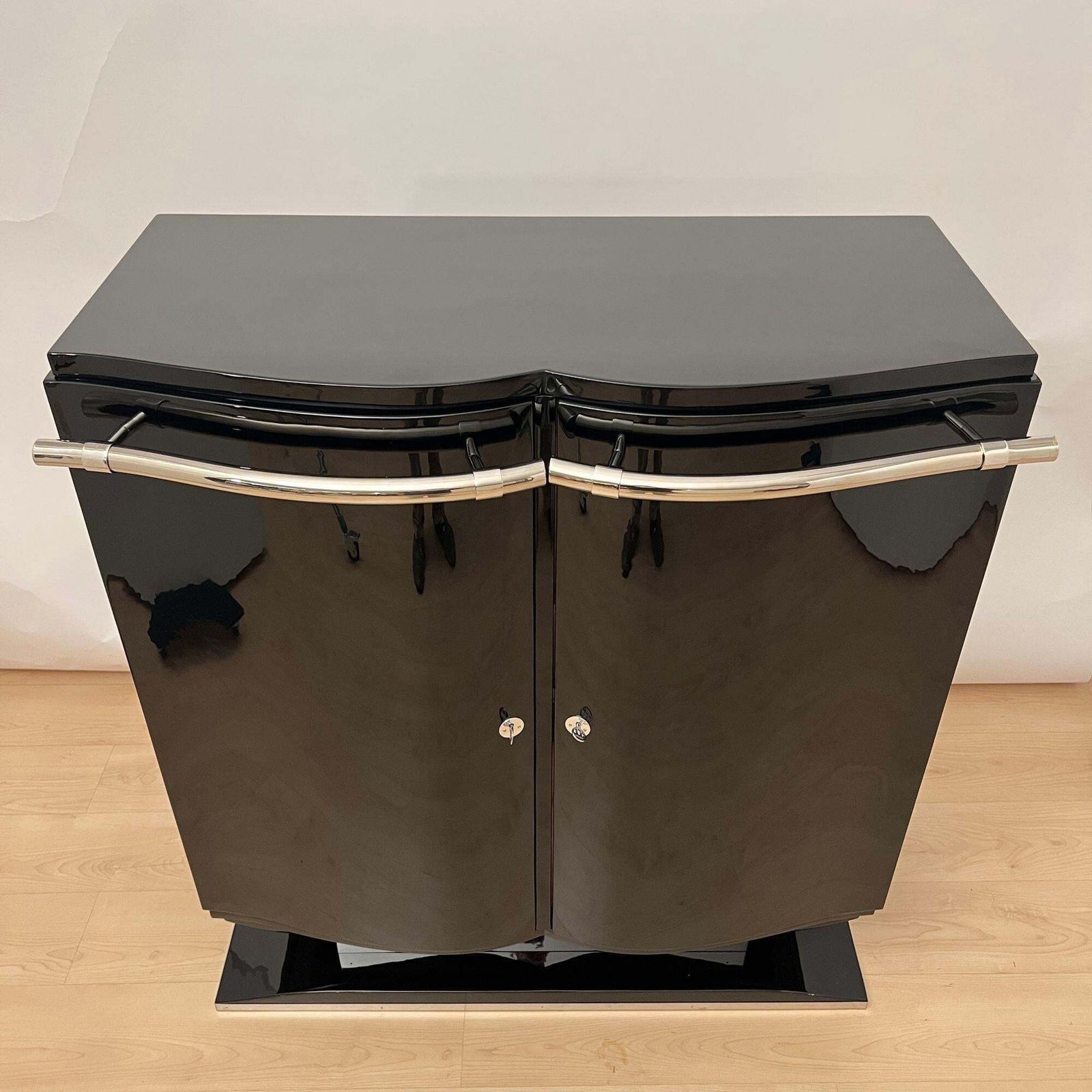 Art Deco Bar Sideboard, Black Lacquer And Chrome, France Circa 1930 photo 8067.4