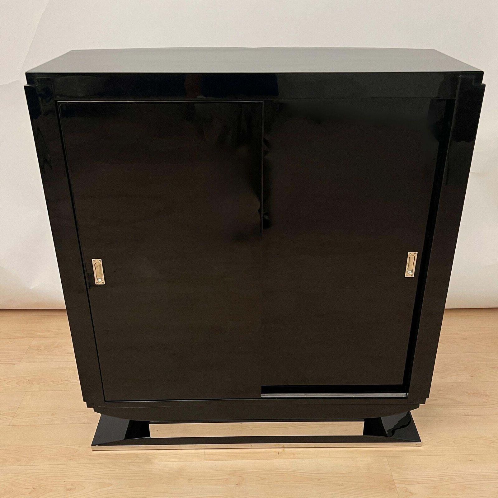 Art Deco Bar Sideboard, Black Lacquer And Chrome, France Circa 1930 photo buy