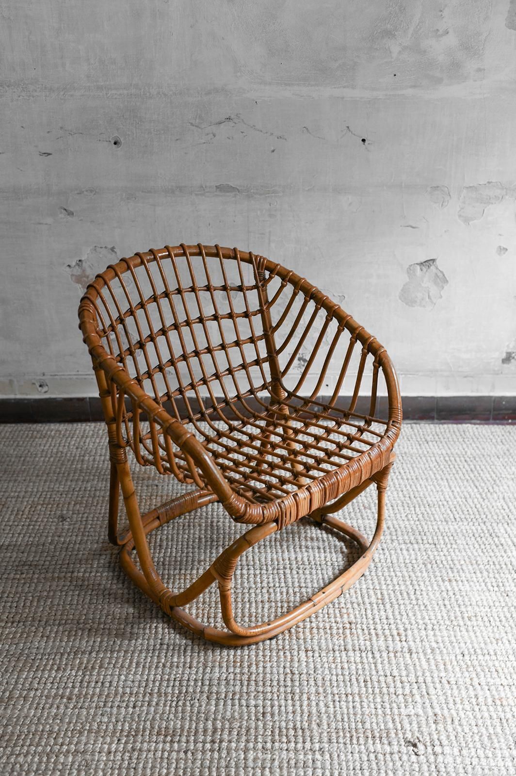Set Of 4 Woven Bamboo Armchairs In The Style Of Tito Agnoli, 1970s photo 6697.0