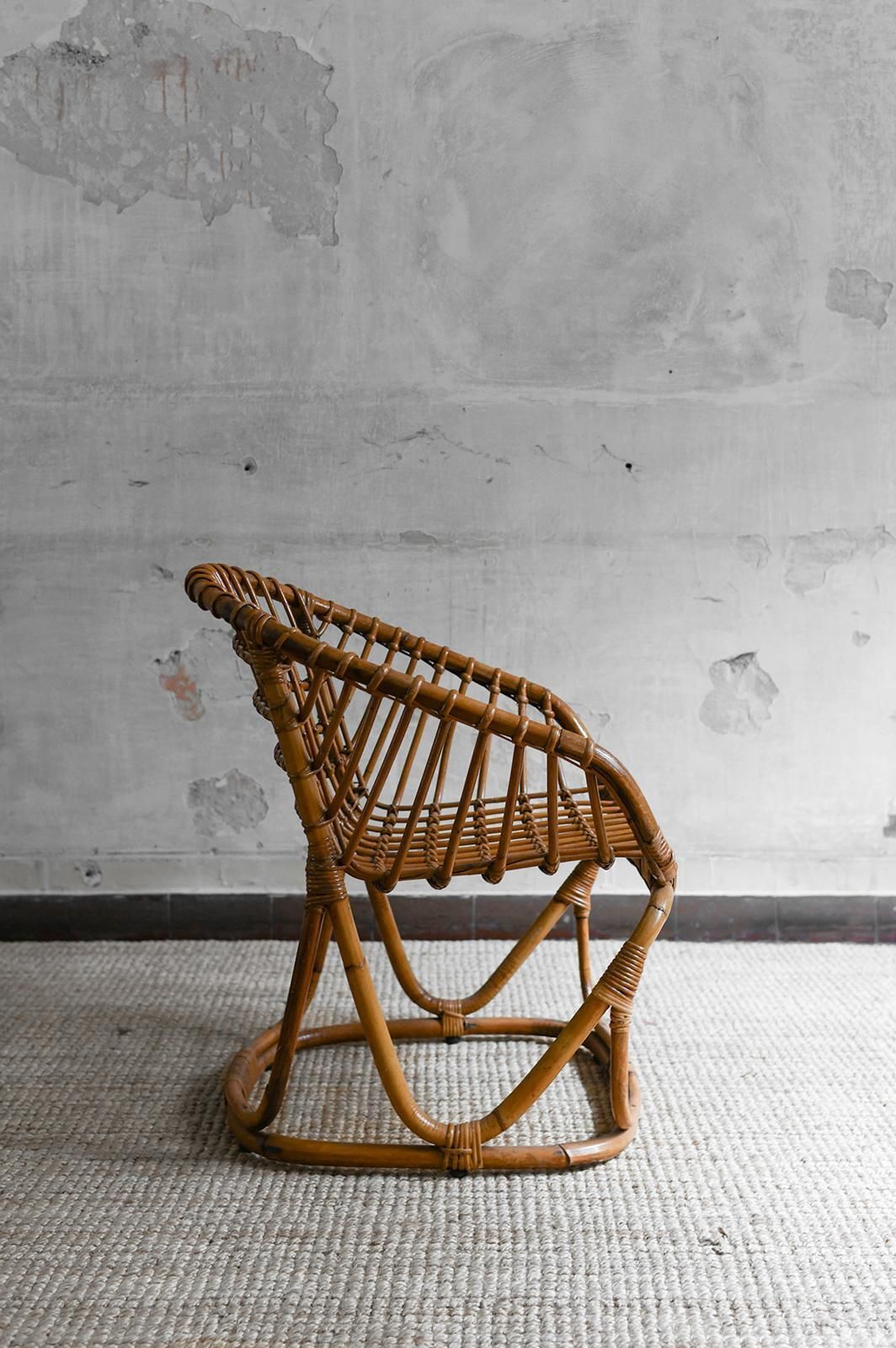 Set Of 4 Woven Bamboo Armchairs In The Style Of Tito Agnoli, 1970s photo buy