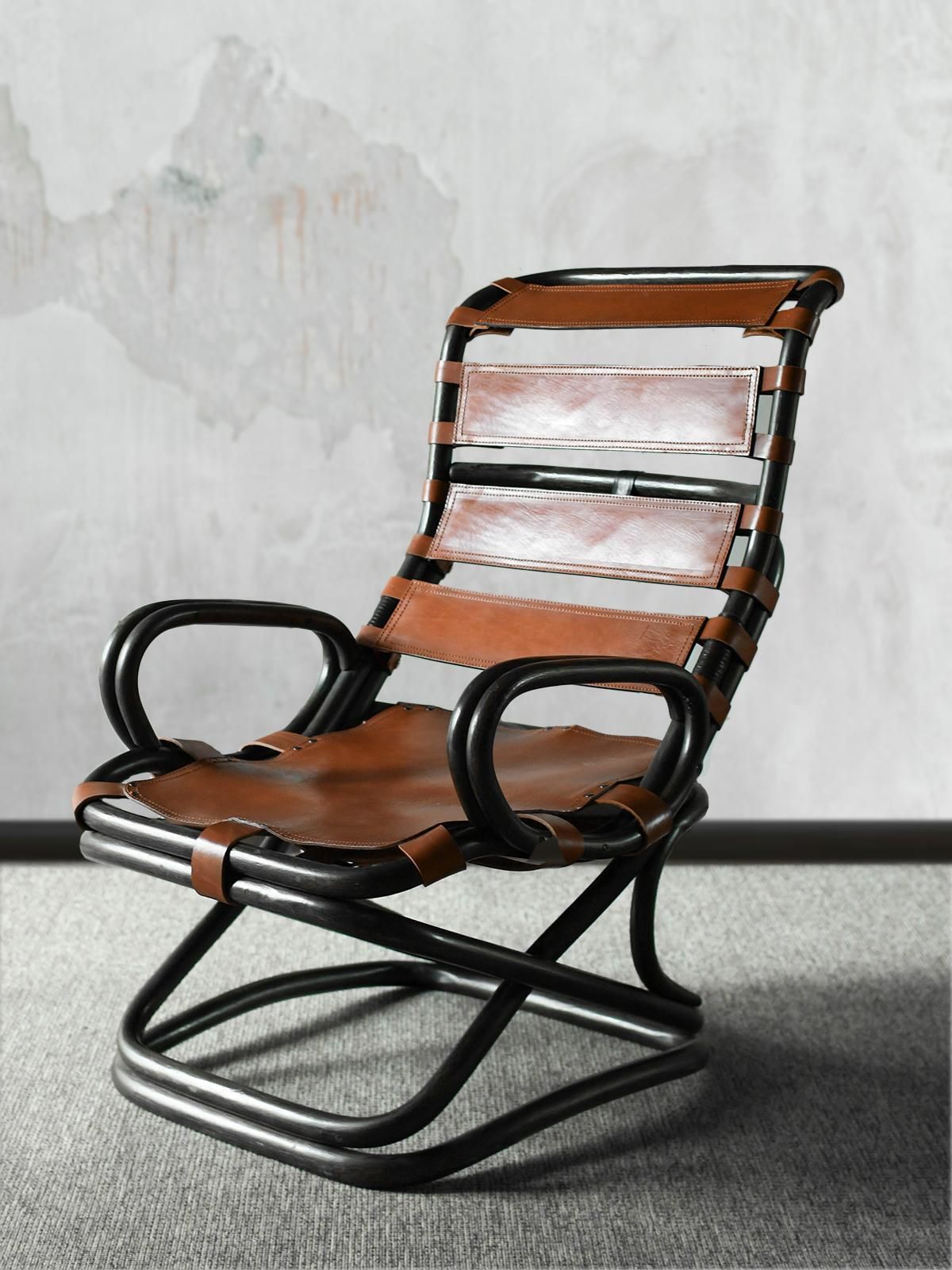 Pair Of Tito Agnoli Bamboo Armchairs With Leather Strap Seats, Italy 1960 photo for sale