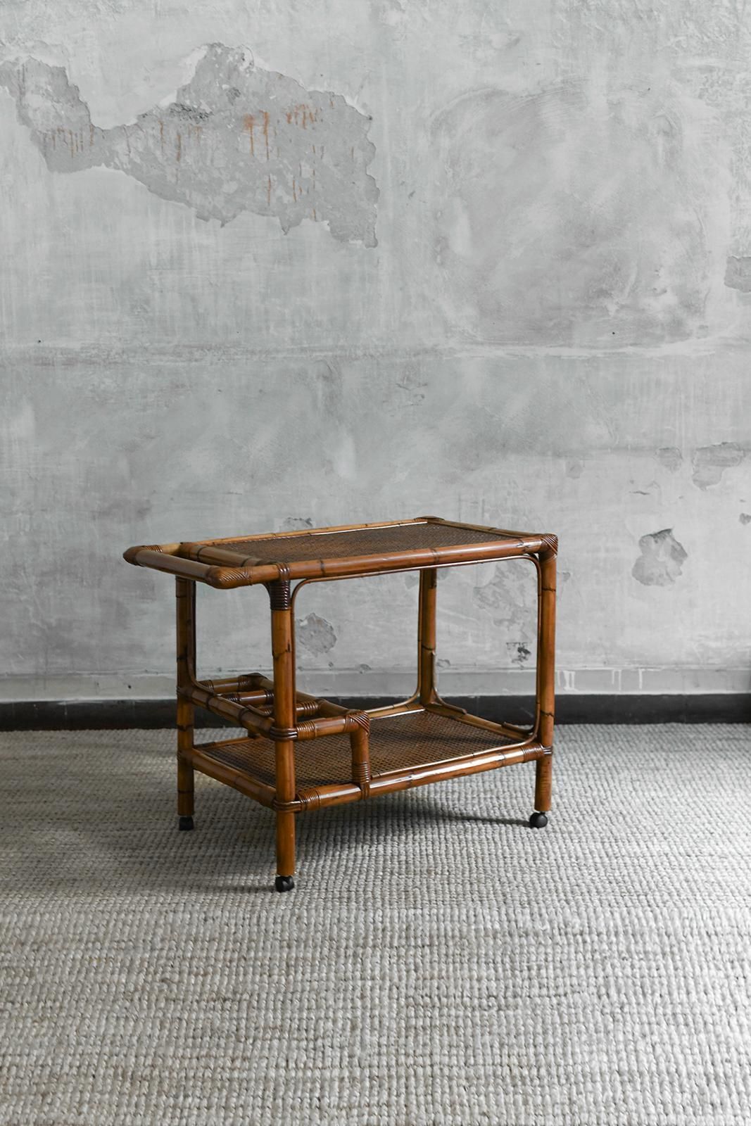 1980s Cart Bar Server – Bamboo And Vienna Straw Bar Cart With Dark Finish photo furniture