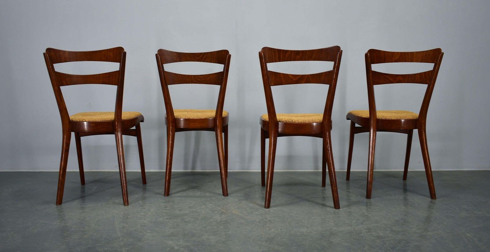 Furniture Vintage Walnut Dining Chairs By Mier Topolcany, Czechoslovakia, 1960s, Set Of 4 photo