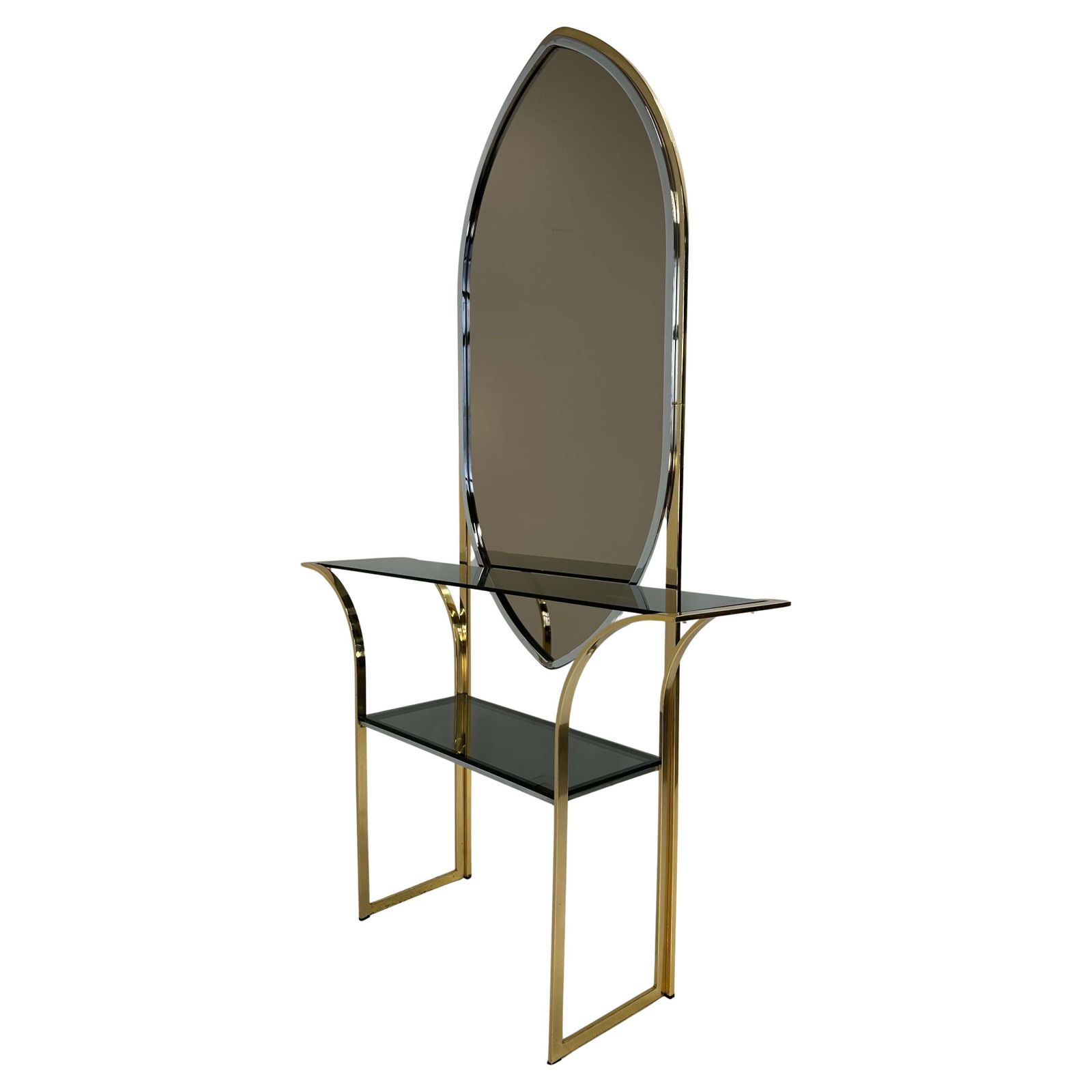 Italian Curved Brass And Chromed Console, 1970s
