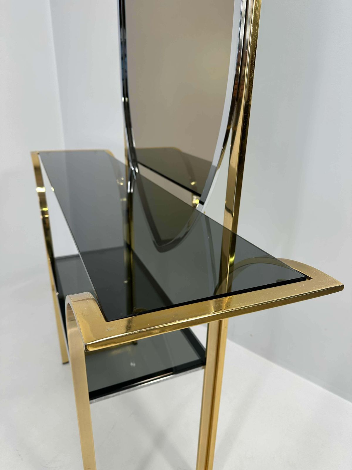 Italian Curved Brass And Chromed Console, 1970s photo 4280.0