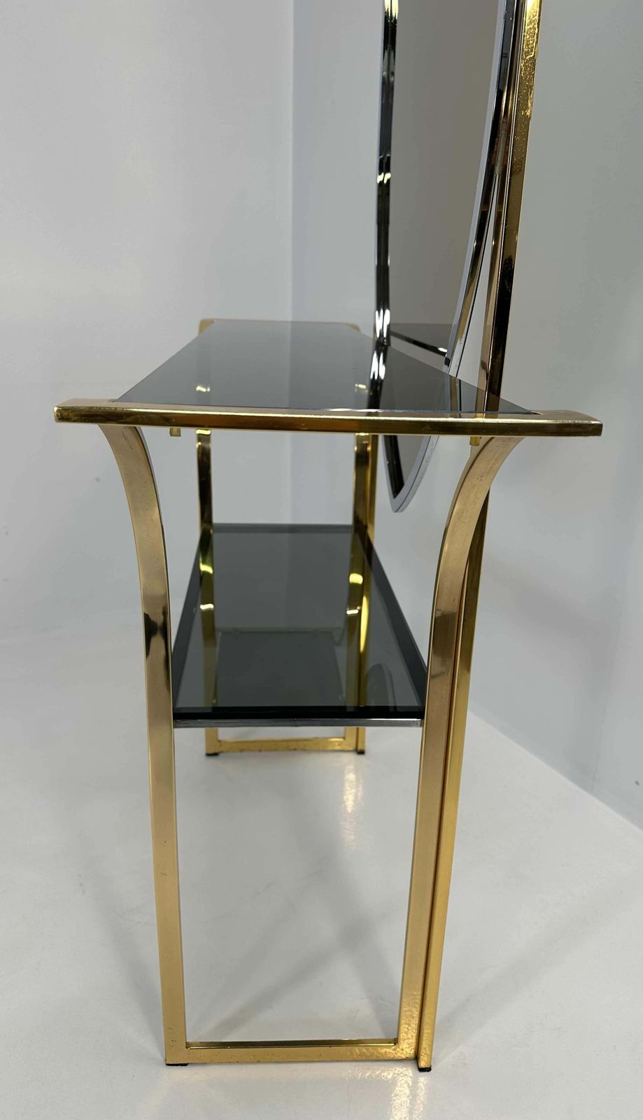 Italian Curved Brass And Chromed Console, 1970s photo buy