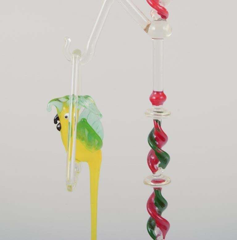 Murano, Italy. Rare Sculpture Of A Parrot Hanging On A Stand. photo Art