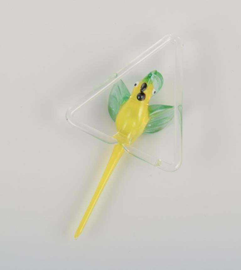 Murano, Italy. Rare Sculpture Of A Parrot Hanging On A Stand. photo buy