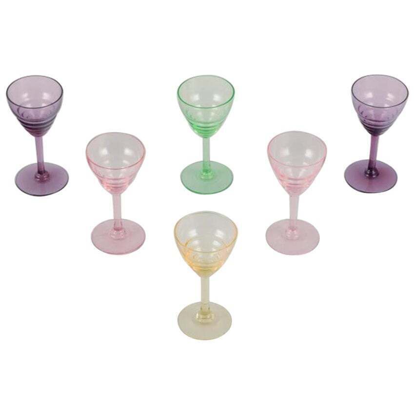 Pukeberg, Sweden. A Set Of Six Liqueur Glasses. Colored Art Glass.