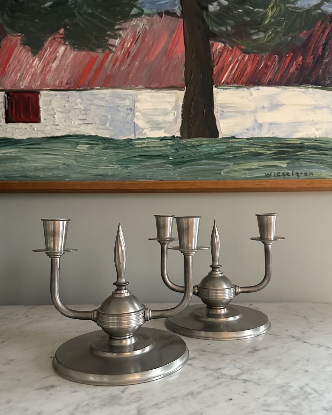 Pair Of Art Deco Pewter Candle Holders photo for sale