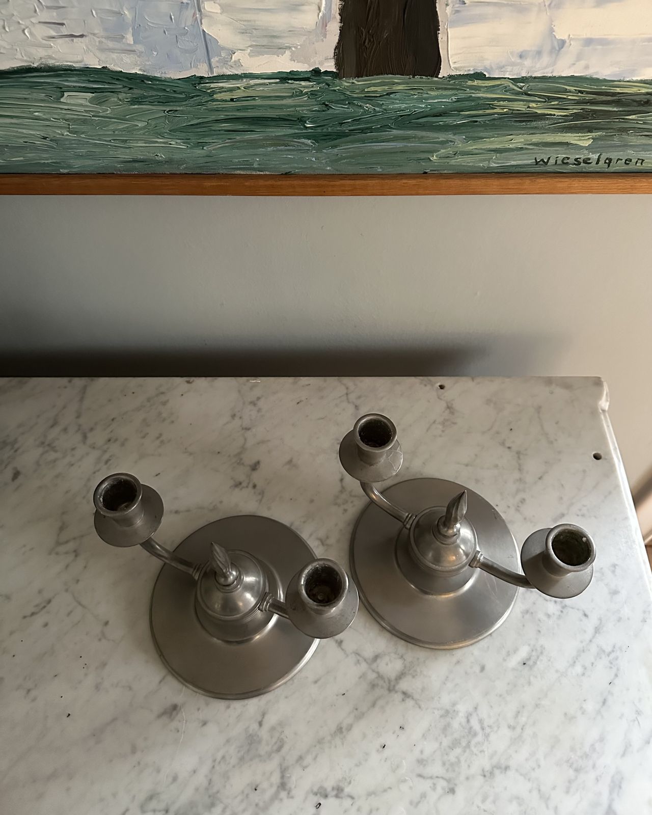 Pair Of Art Deco Pewter Candle Holders photo Home Decor