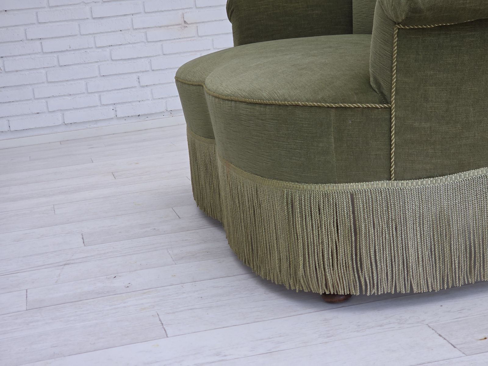 Furniture 1960s, Danish 2 Seater Sofa, Original Green Furniture Velour, Beech Wood Legs. photo