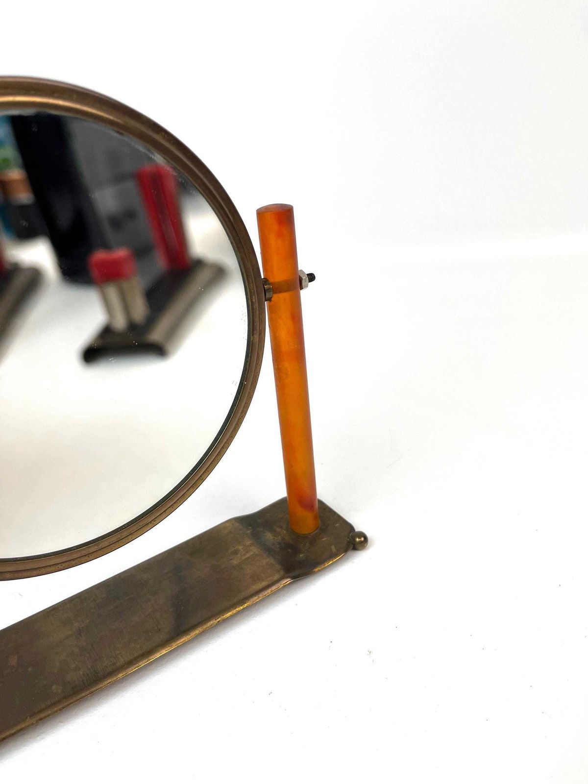 Rare Stunning Bauhaus Art Deco Bakelite Brass Desk Table Vanity Mirror Germany 1930 photo for sale